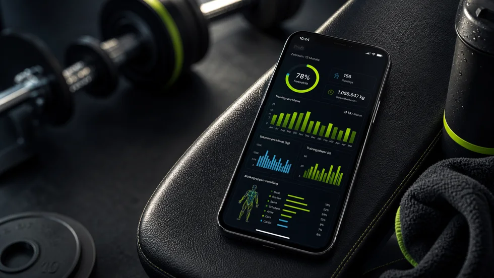Smartphone mit Trainingsübersicht